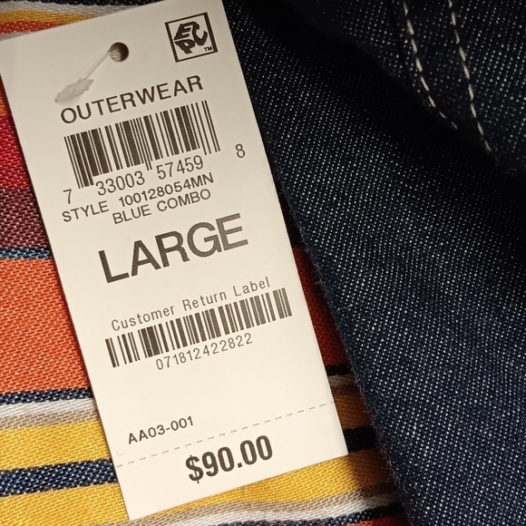 SUN*STONE Men's Southwestern jacket blazer Aztec Tribal Patchwork Denim size L - Picture 6 of 6